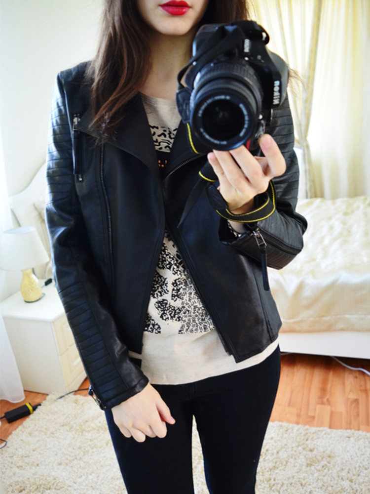Fitaylor printemps automne femmes Punk veste en cuir PU Faux cuir vestes de base Bomber en cuir moto noir manteau