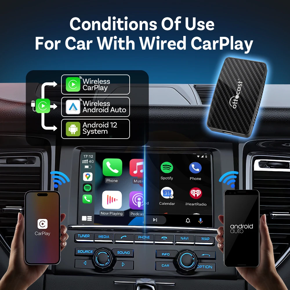 Ottocast Play2Video Pro Ai Box Беспроводной адаптер CarPlay Android Auto Встроенный Youtube Netflix IPTV для автомобиля с проводным Carplay