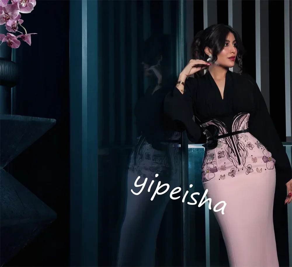 Dostosowane wysokiej jakości blask wykwintna aplikacja z dżerseju imprezowa, koktajlowa osłona z dekoltem w kształcie litery V suknia na okazję na zamówienie sukienki midi eleganckie