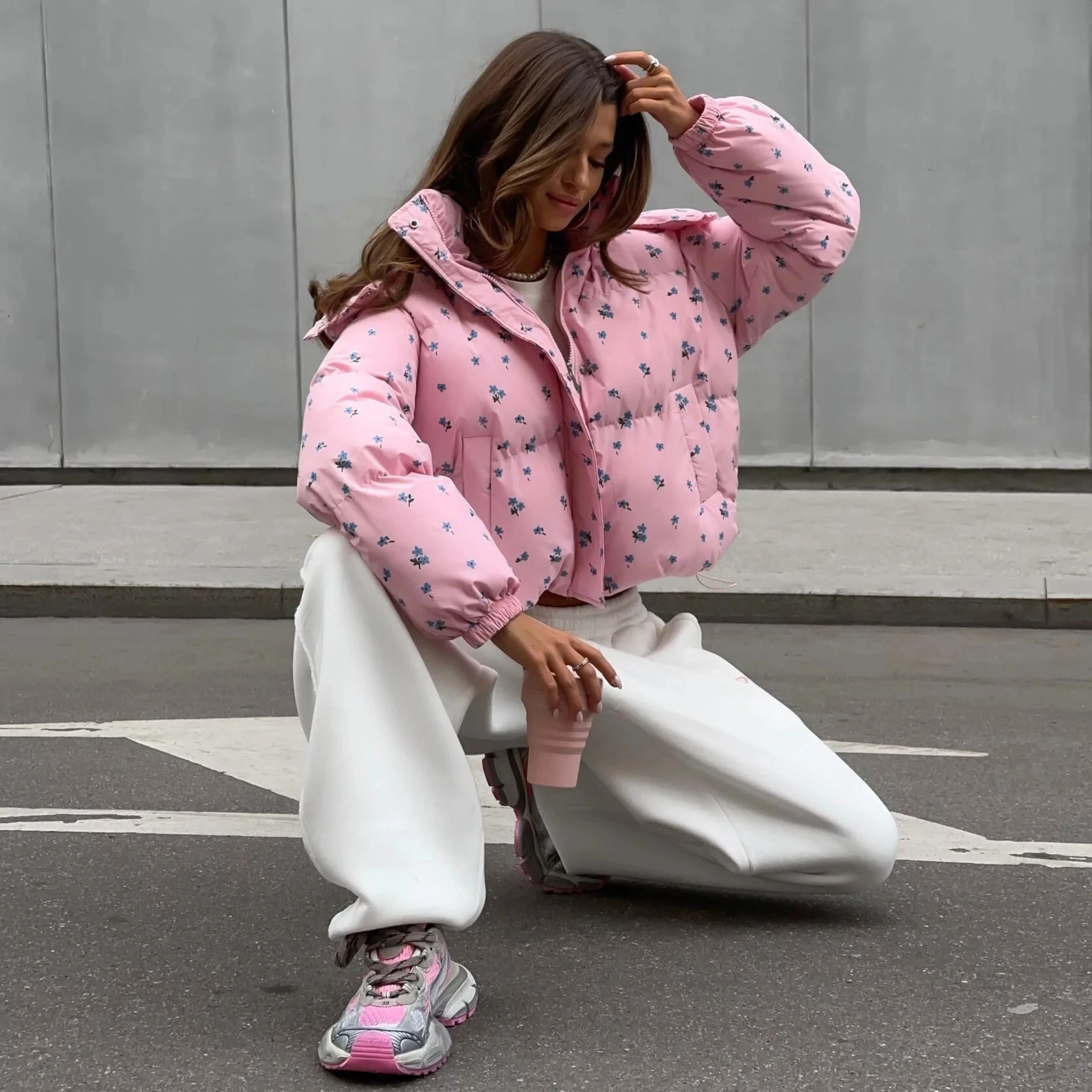 ฤดูหนาวผู้หญิงซิปกระเป๋า 2025 ใหม่ Causal Coat ผู้หญิงฤดูหนาวแฟชั่นดอกไม้ Hooded JACKET ฤดูหนาว WARM JACKET สําหรับผู้หญิง