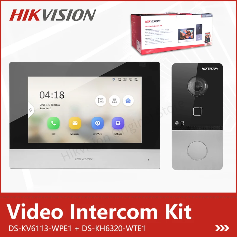 Hikvision Originele 1080P Video Intercom Kit Smart Home Tweerichtingsgesprekken Deurbel Camera DS-KIS603-P(C) Met DC Power Regenhoes Kaart