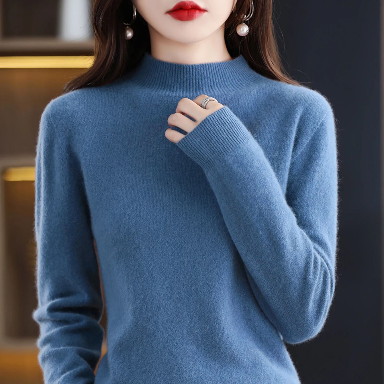 100% Merinowolle Kaschmirpullover Damen Strickpullover Rollkragen Langarm Pullover Herbst Winter Kleidung Warme Pullover Tops