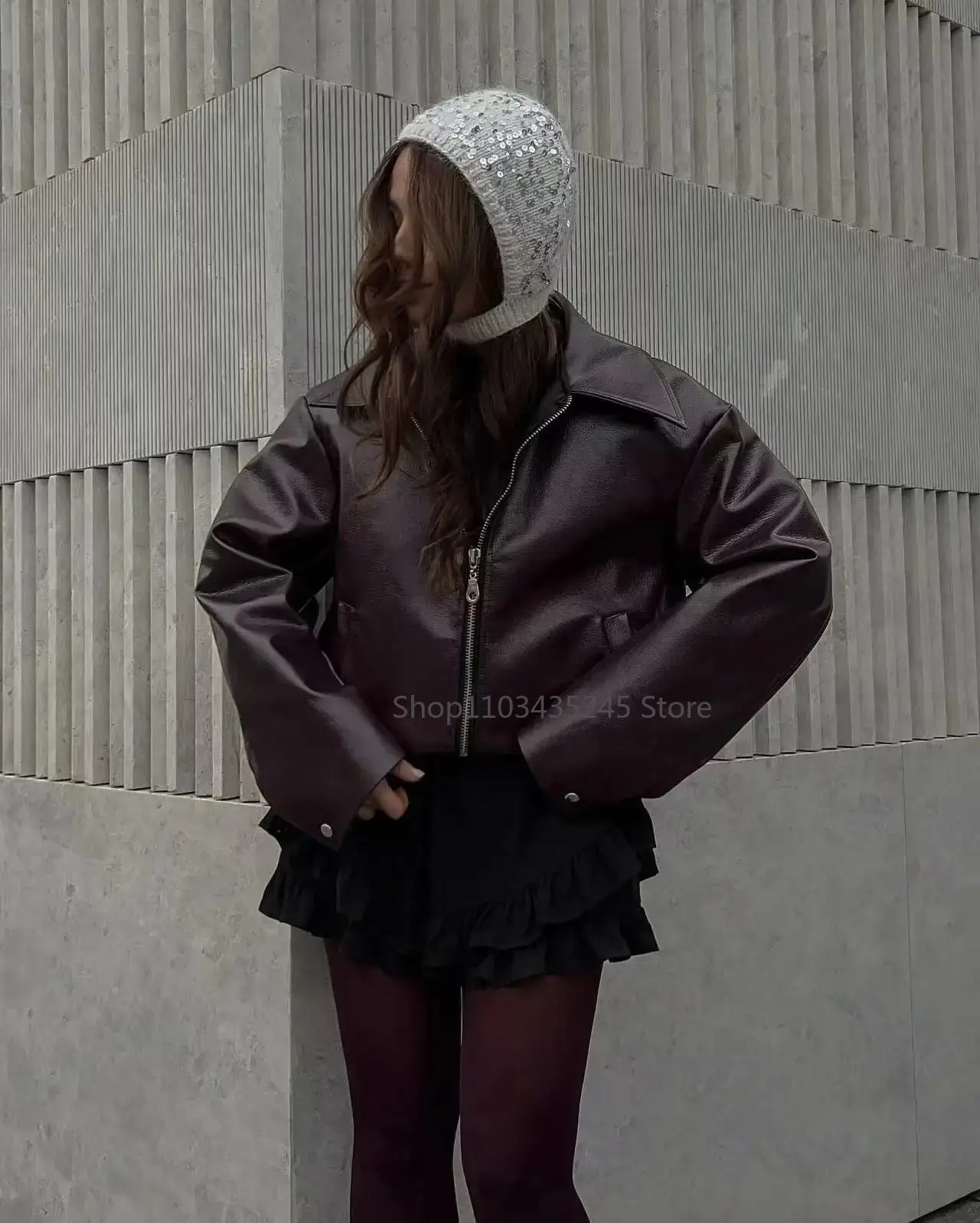 Veste en cuir pour femme, streetwear, décontracté, noir, nouvelle collection 2025