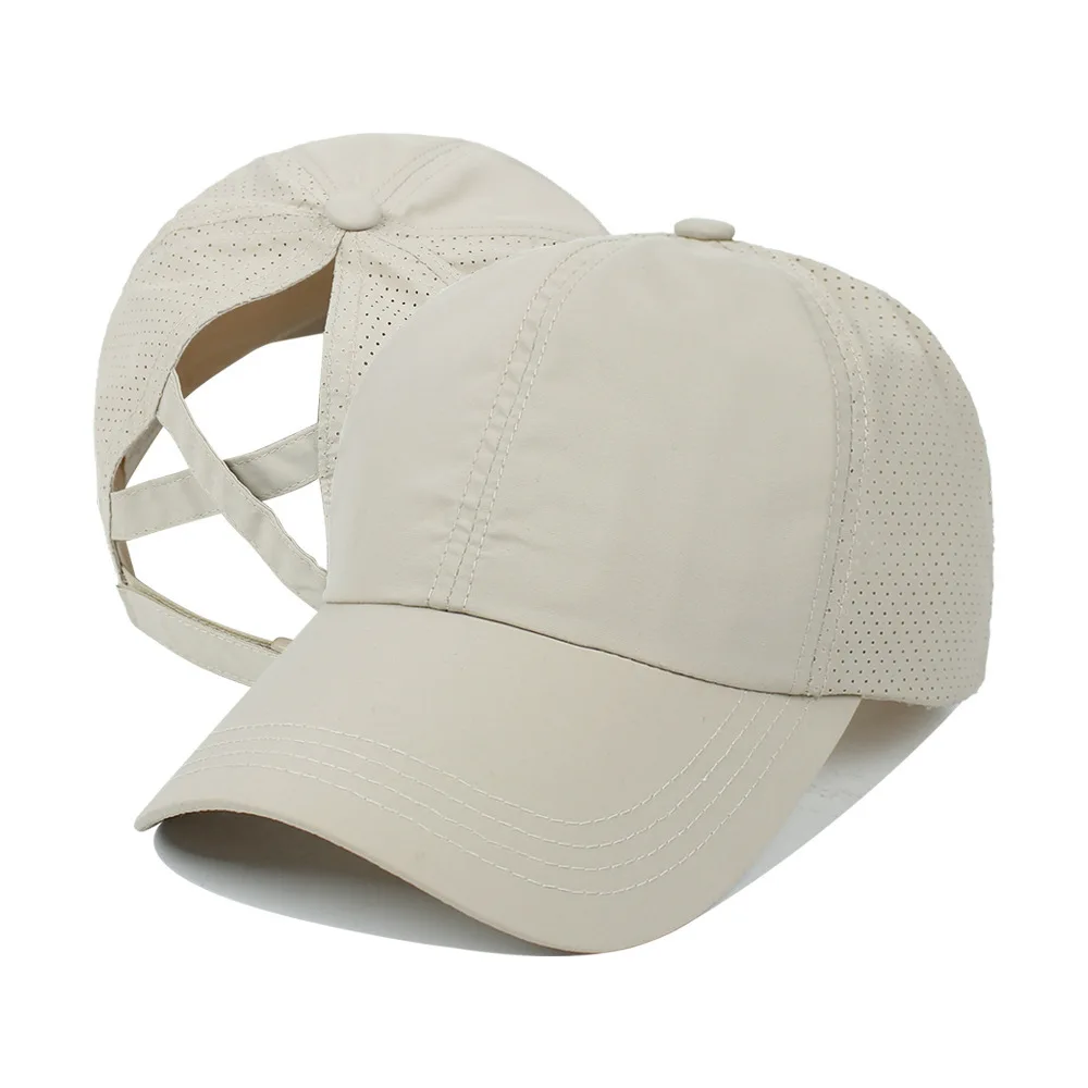 ฤดูร้อนสีทึบเบสบอลหมวกผู้หญิง Athleisure CROSS หางม้าหมวกตาข่าย Quick-Drying หมวกหมวก Visor