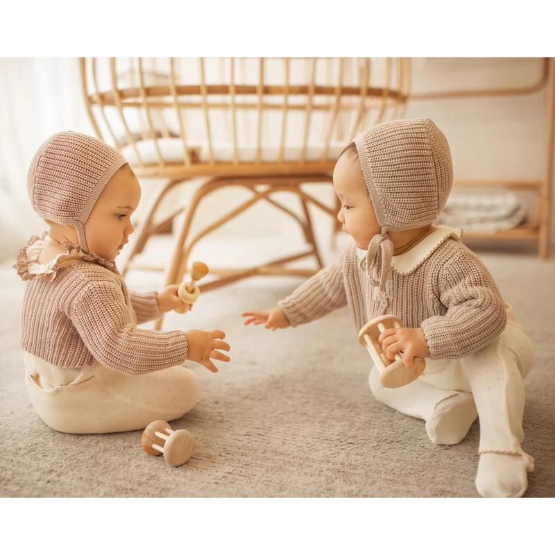 Ali Layette AW25 Brown Trimming And Cardigan Collection Cotton Babies Set Matching Hat kids Rompers