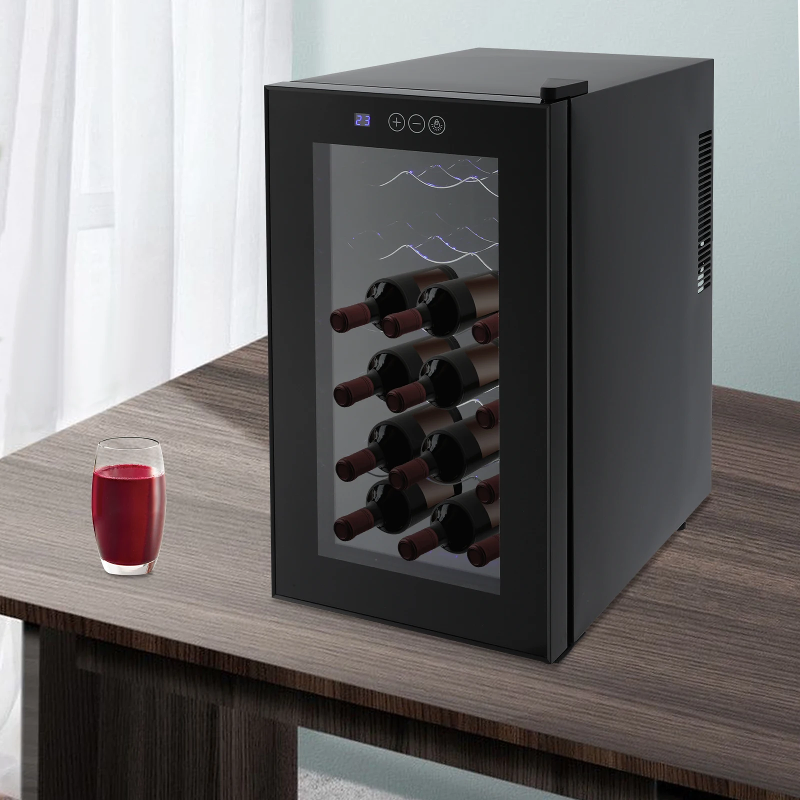 Bymaocar Weinkühlschrank, 18 Flaschen, elektronischer Rotweinschrank, Aufbewahrung, Rotwein, Champagner, Schwarz, 46 l, 220 V-240 V, 55 W