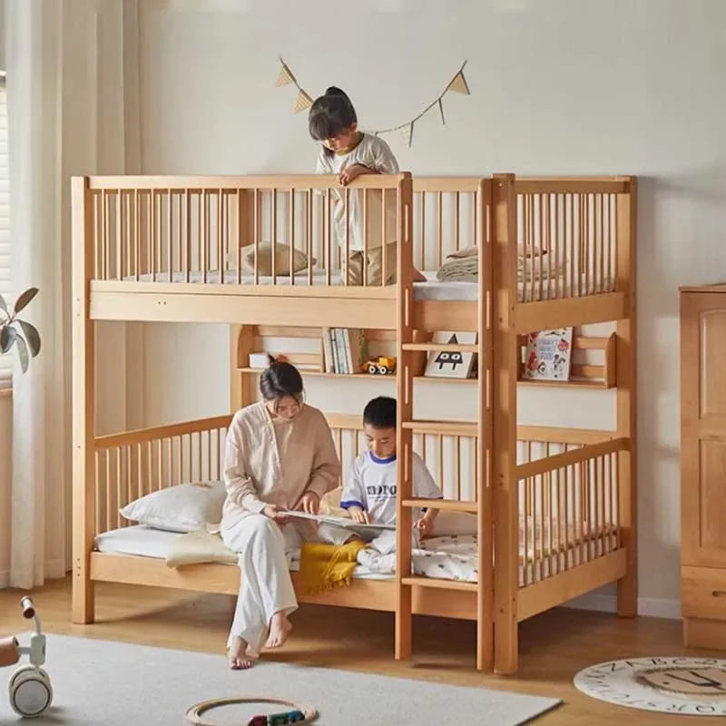 Nordic เด็กเตียงไม้ชั้น Upper Modern เตียงเด็กยก Guardrails สาวปลอดภัย Letto A Castello บ้านเฟอร์นิเจอร์