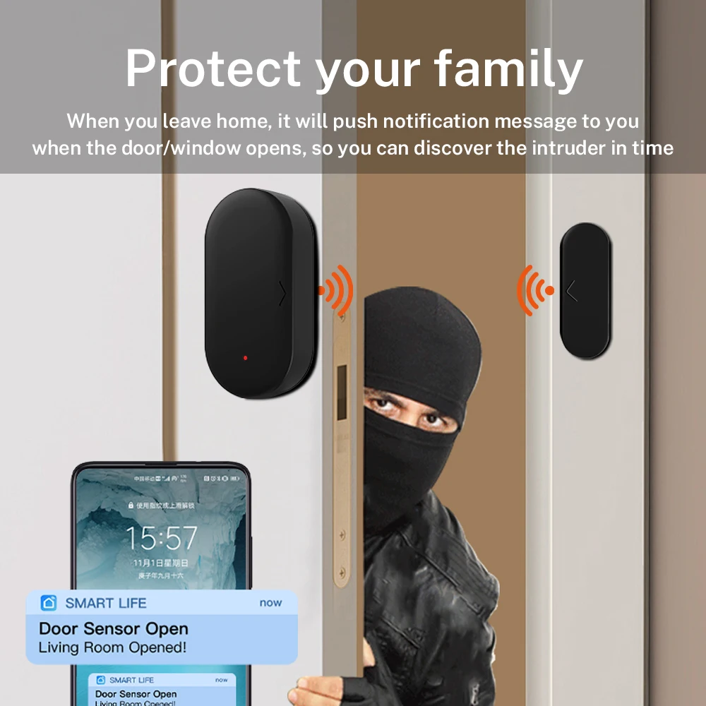 Датчик двери Zigbee Tuya, домашняя безопасность для умного дома, приложение Smart Life, датчик окна, совместимый с Alexa Google Assistant