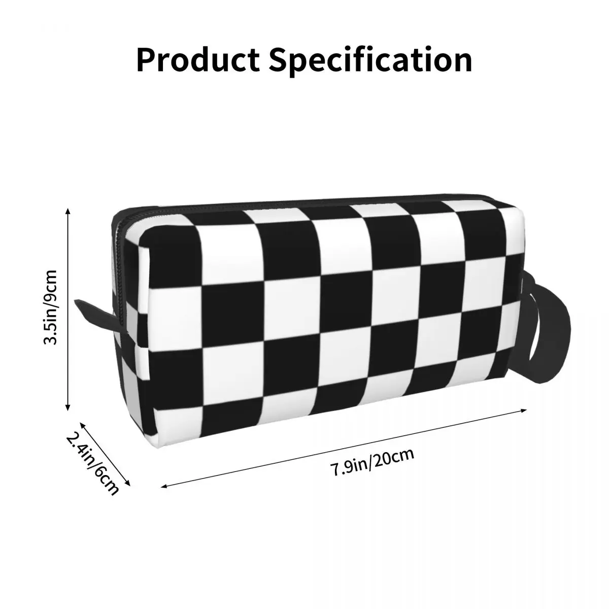 Tas kosmetik hitam dan putih kotak-kotak wanita, Kit Dopp penyimpanan kecantikan, Organizer perlengkapan mandi, kotak-kotak geometris, hitam dan putih