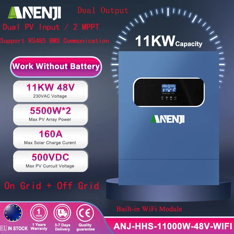 11 kW 6,2 kW 4 kW Hybrid-Solar-Wechselrichter, reiner Sinus-Off-Grid-Tie-Wechselrichter, 48 V, 24 V, 230 VDC, integriertes 160 A, 120 A, 100 A MPPT-Solarladegerät