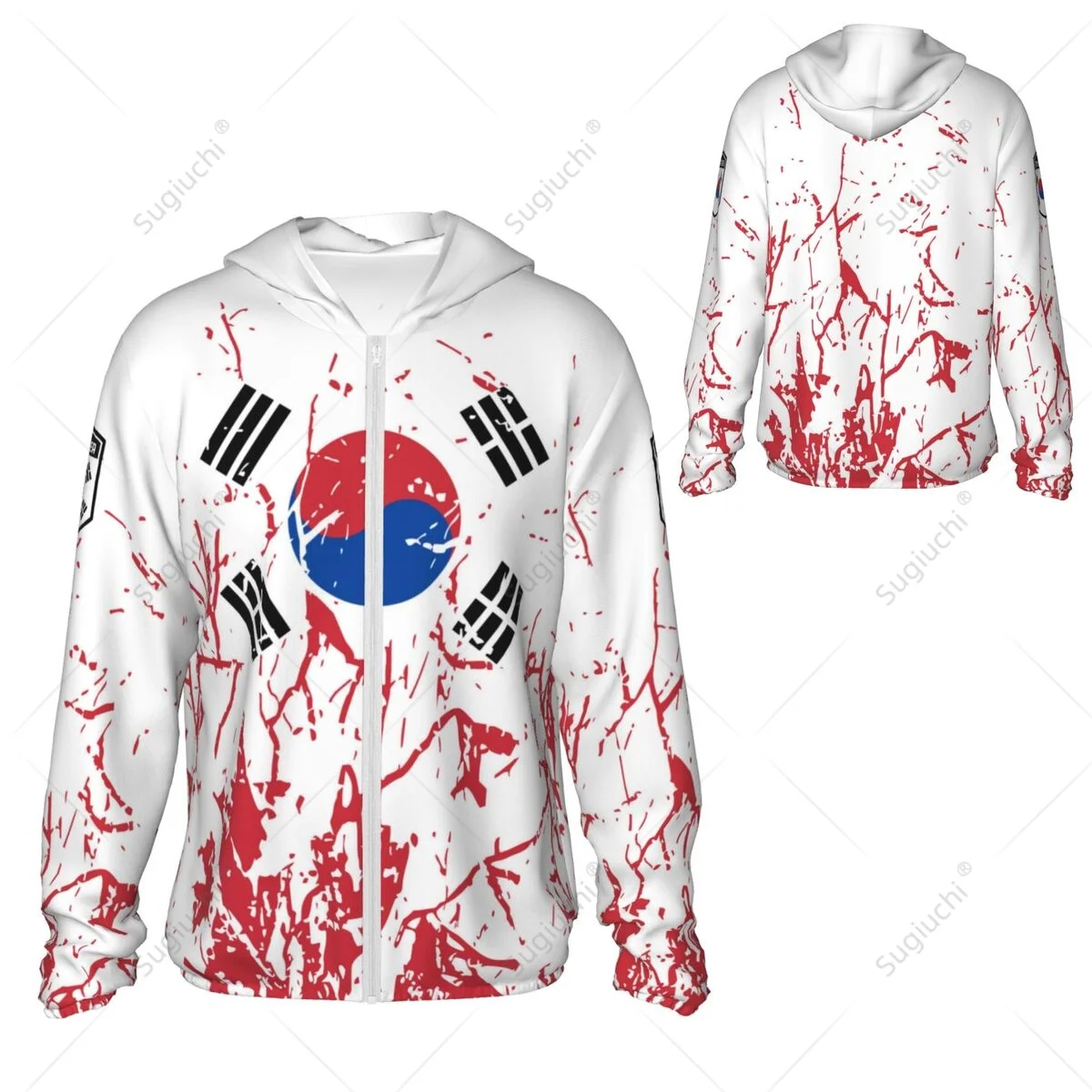 Südkorea Flagge Sonnenschutz Hoodie Sonnenschutz Kleidung Angeln Radfahren Laufen Schnell trocknend Langarm mit Reißverschluss Polyester