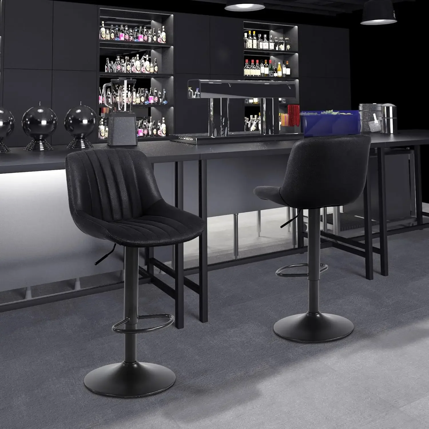 Taburetes Alts Cocina Juego de 2, Taburete Bar Giratorios Altura with Respaldo, Taburete Alto Ajustable Cuero PU, Negro