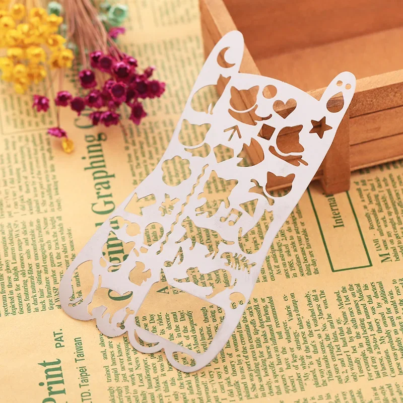 Cat Multifunctional stainless steel hollow ruler Geometric figure drawing stencils templates metal ruler Diy Tool Diary Template