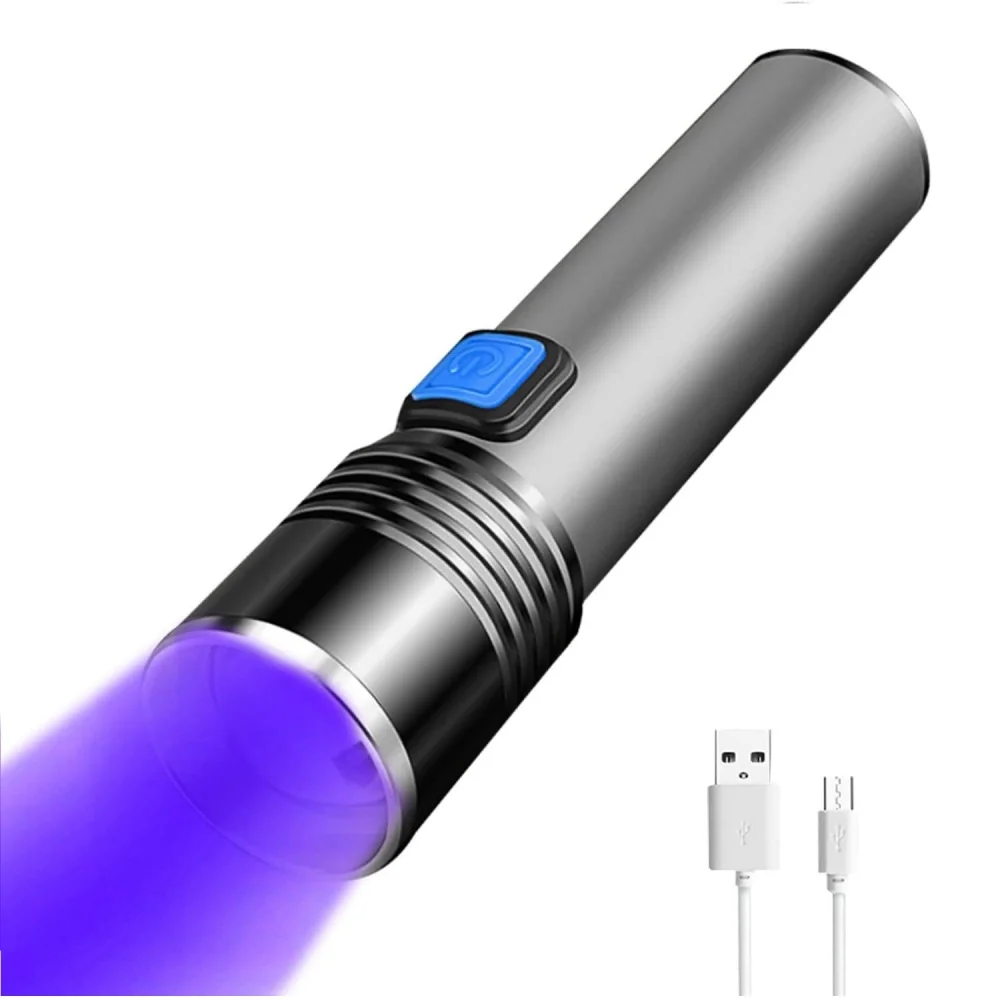 USB ชาร์จ 365nm UV ไฟฉายอลูมิเนียมแบบพกพาแสงอัลตราไวโอเลตไฟฉายสีดําเครื่องตรวจจับปัสสาวะสัตว์เลี้ยงไฟฉายสีดํา