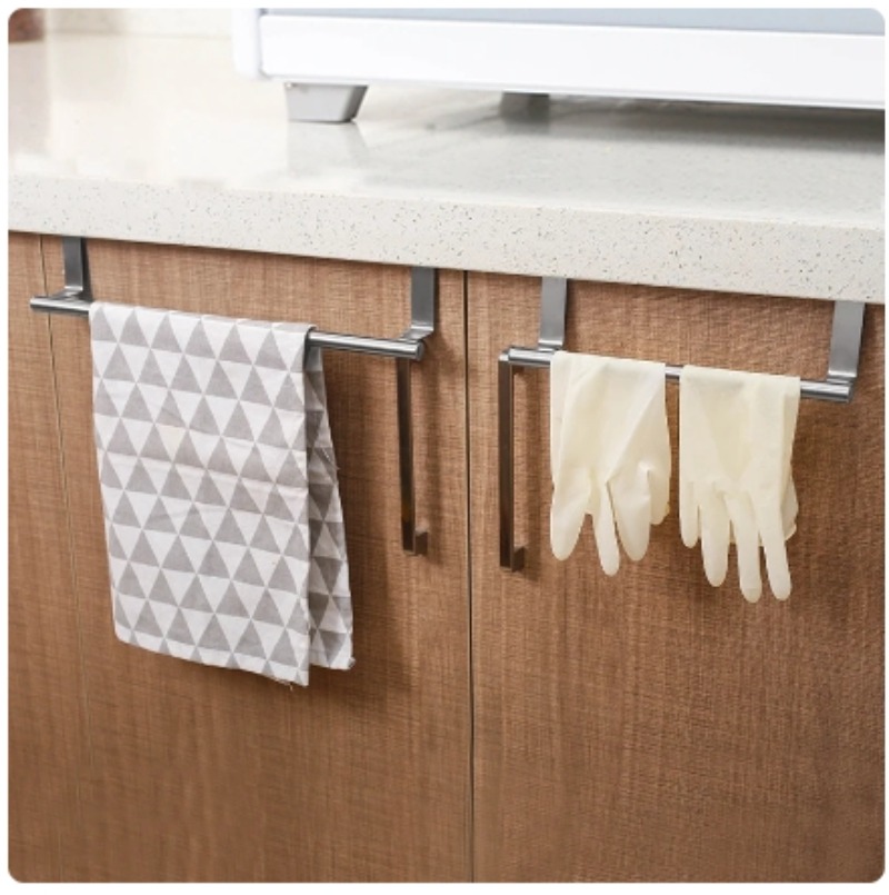 Towel Rack Over Door Stainless Steel Towel Bar Storage Organizer Bathroom Kitchen Cabinet Door Hanging Towel Rack