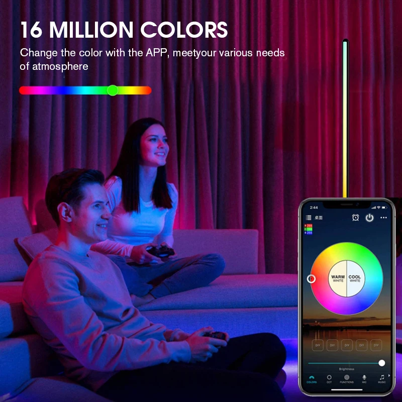 โคมไฟตั้งพื้น LED RGB, โคมไฟมุม LED ทำงานร่วมกับโคมไฟตั้งพื้นสมัยใหม่พร้อมซิงค์เพลงและโคมไฟตั้งพื้นสี DIY 16 ล้านสี