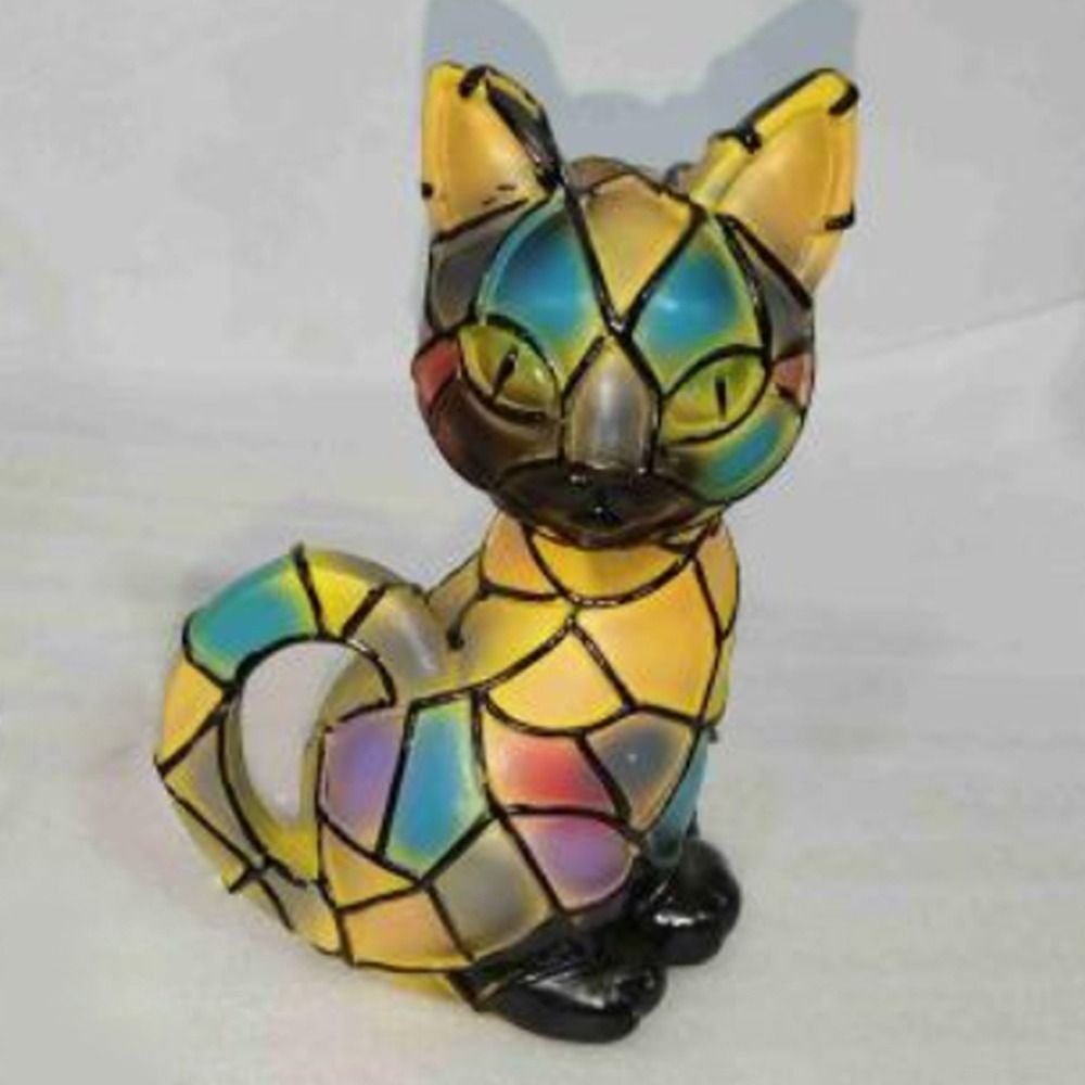 New Durable Stained Glass Cat Lamp Cats Stained Resin 3D Cute Tabletop Retro High Quality Pet Led Table Light Home Bedroom