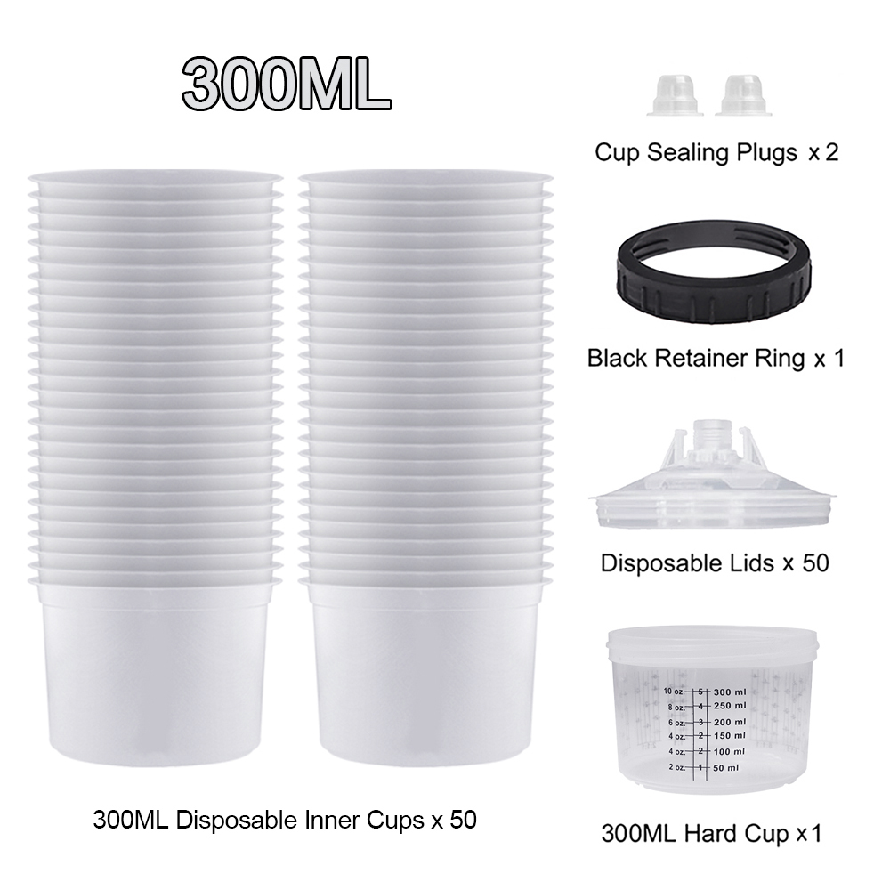 50個/セット スプレーガン用塗料混合カップ H/O クイックカップ スプレーガンタンク 160ML/300ML/600ML 使い捨て塗料カップ