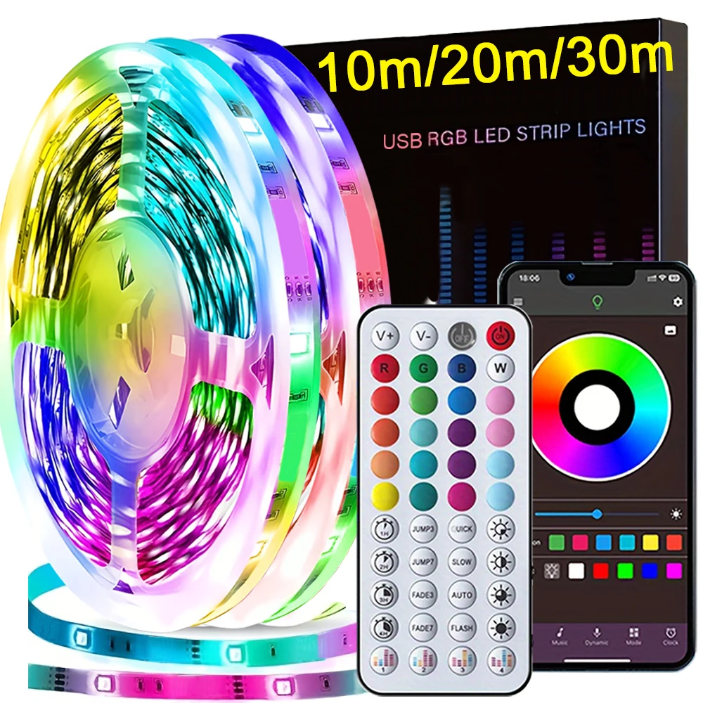 RGB-LED-Streifenlichter mit APP-Steuerung, Musik-Synchronisierung, USB 5 V, LED-Bandlichter für Zimmer, Party, Dekoration, TV-Hintergrundbeleuchtung, flexibles Band