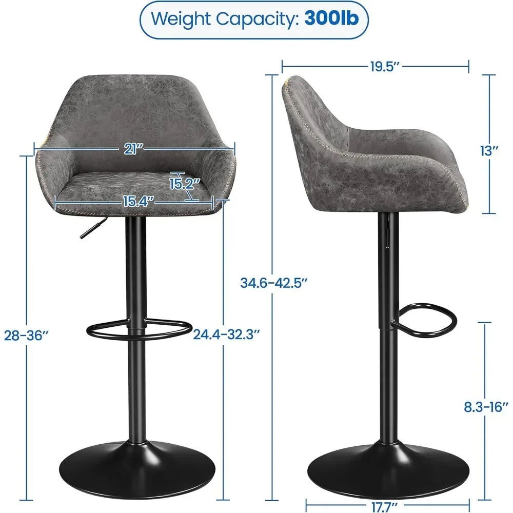 Bar Stools Set of 4, PU Leather Swivel Counter Height Barstools, Adjustable Bar Chairs with Backrest and Footrest, Kitchen