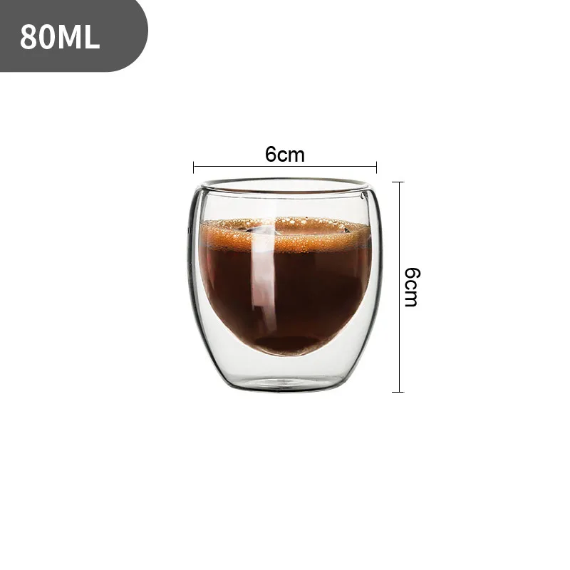 6 ชิ้น, 2.7 ออนซ์ถ้วยกาแฟสร้างสรรค์, สูง Borosilicate Double - layer ถ้วยแก้วเอสเปรสโซ, โปร่งใสเครื่องดื่มถ้วย, ถ้วยน้ําฉนวน