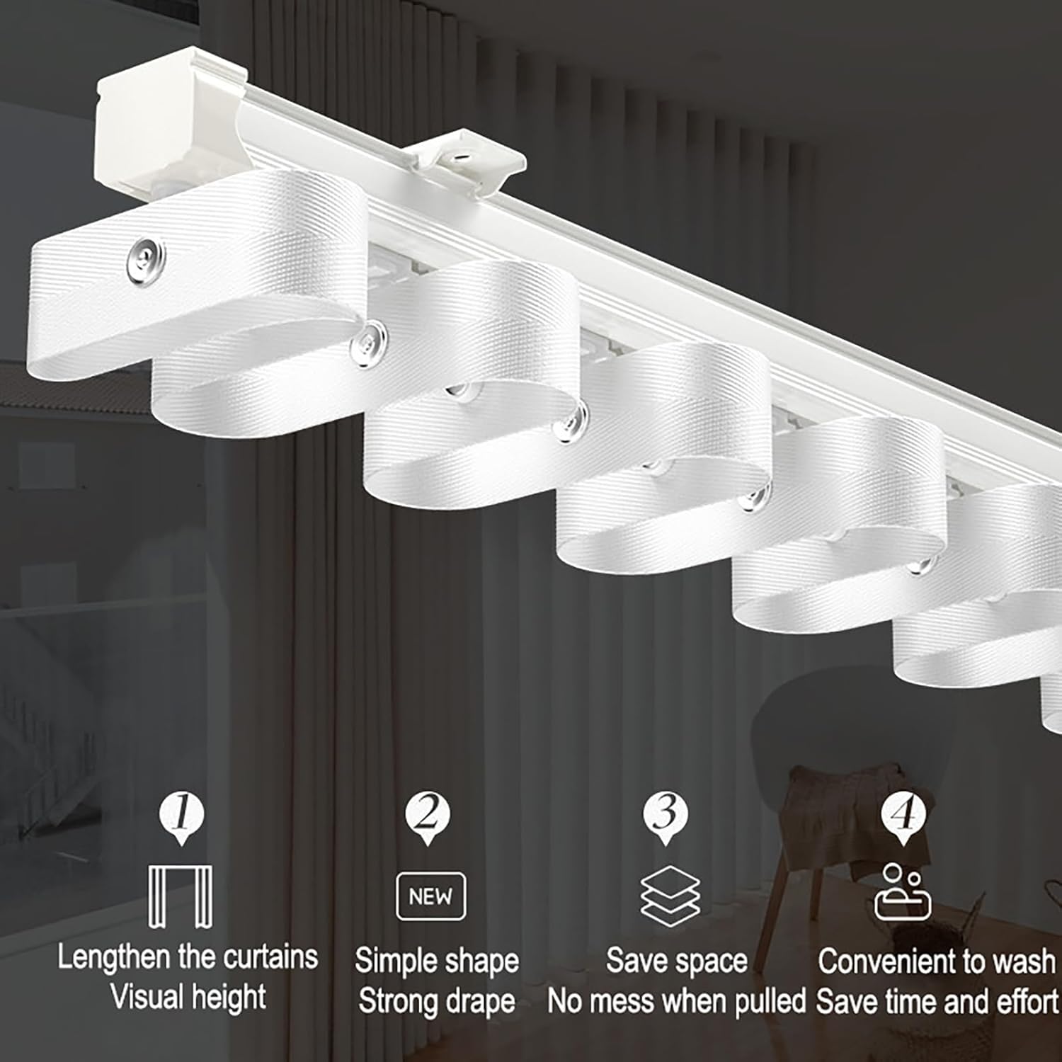 Aluminio resistente para montaje en pared/techo para bloqueo de luz, barra de cortina ondulada para oficina, sala de estar, dor