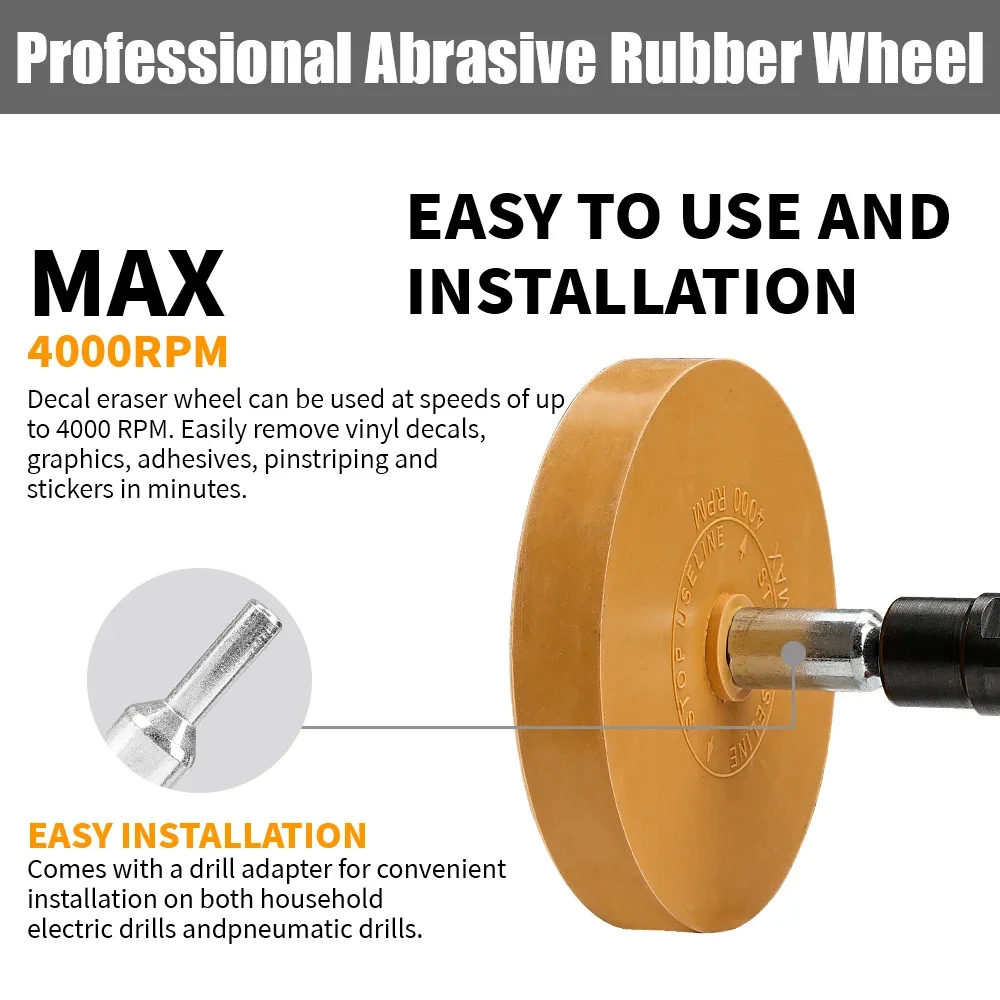 90mm Decal Remover Eraser Wheel Car Decal Vinyl Tape Adhesive Remover Wheel for Drill Rubber Eraser Cleaning Tool