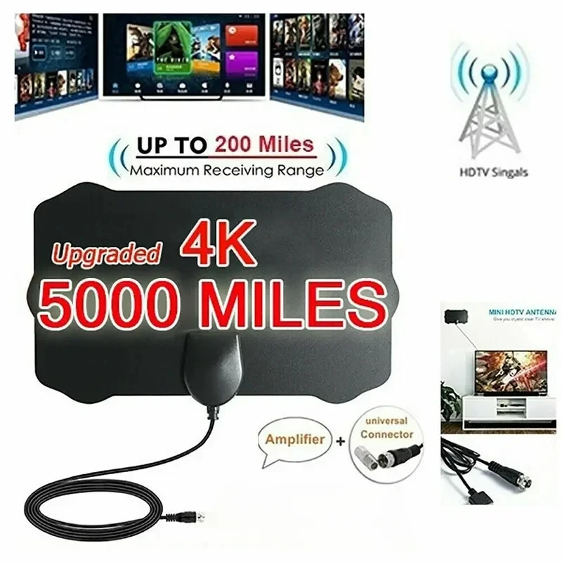 5000 Meilen HD 8K 4K 1080P Digitale TV-Antenne für den Innenbereich 25 dB HDTV-Antenne DVB-T DVB-T2-Kabel-TV-Antenne UHF VHF DTV-TV-Antennen Antenne