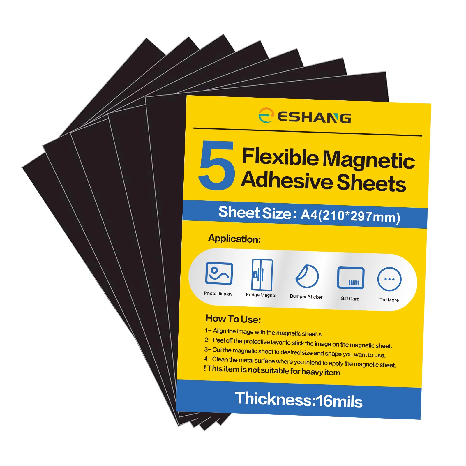 ESHANG A4 Adhesive Magnetic Sheets with Adhesive Backing 16Mil 4R / 4 x 6 Inches Flexible Magnet Sheets with Self Adhesive Stic