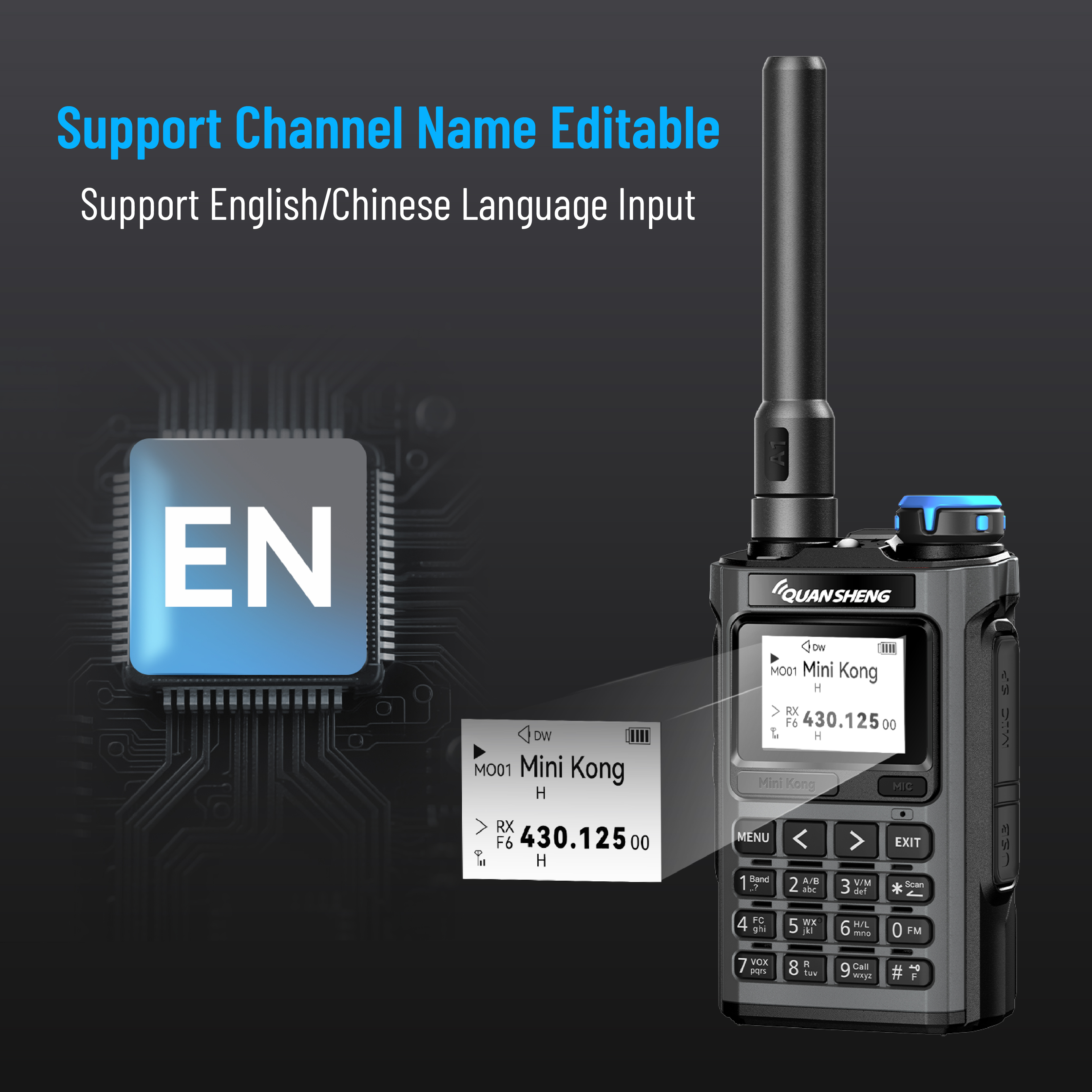 Quansheng UV-K1 Mini Kong Radio bidireccional 50-600MHz NOAA tipo C carga walkie talkie multibanda compatible con programación USB