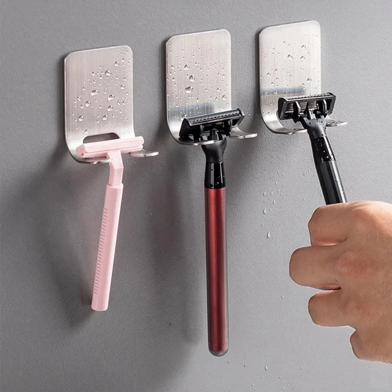Soporte para maquinilla de afeitar de acero inoxidable para hombre, estante de almacenamiento para maquinilla de afeitar, organizador de ganchos para baño, 2 uds.