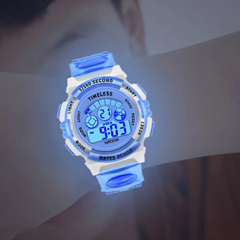 เด็กนาฬิกาอิเล็กทรอนิกส์ Luminous Dial กันน้ํา Multi-Function นาฬิกาปลุก LED นาฬิกาข้อมือดิจิตอลสําหรับชายและหญิง