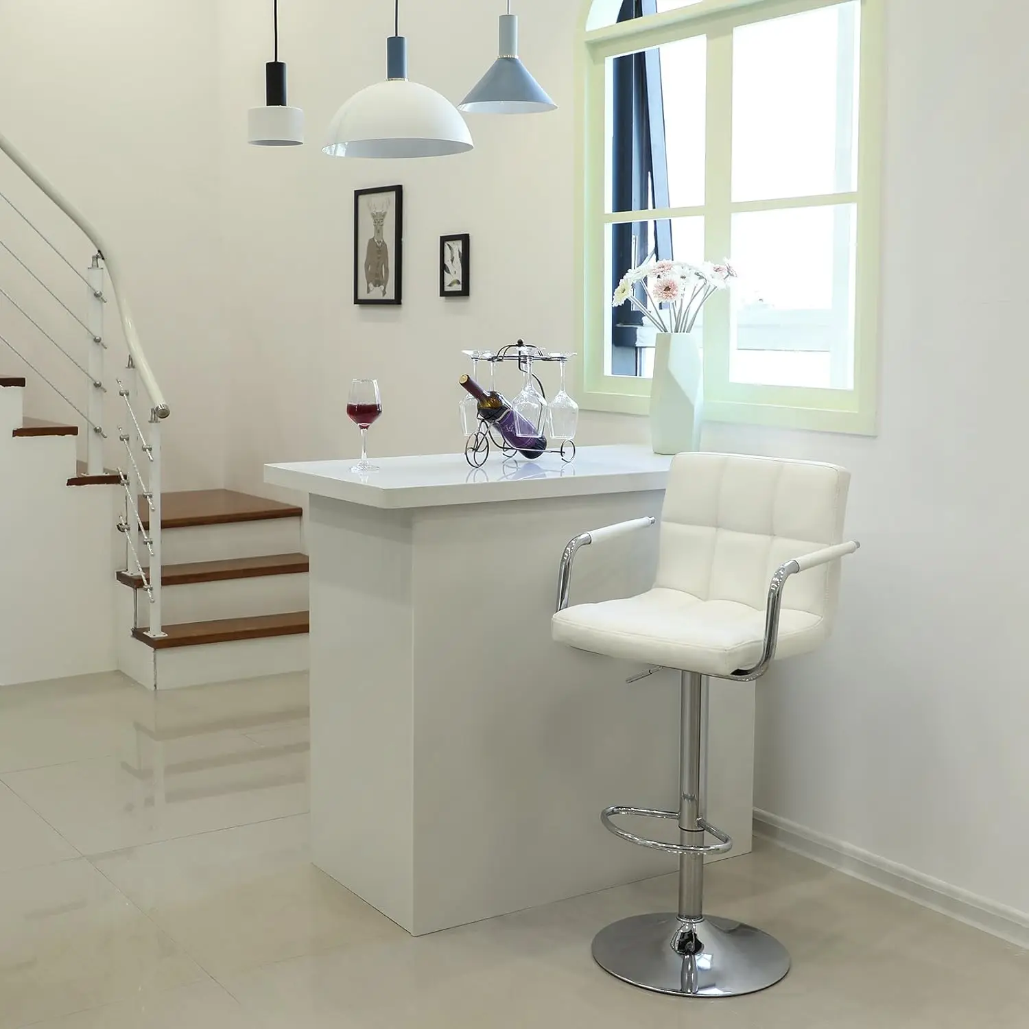 Songmics Set 2 Bar Kruk Stoel Hoogte Verstelbare Faux Lederen Hoes 360 ° Draaibare Stoel Keukenstoel Met Armleuningen