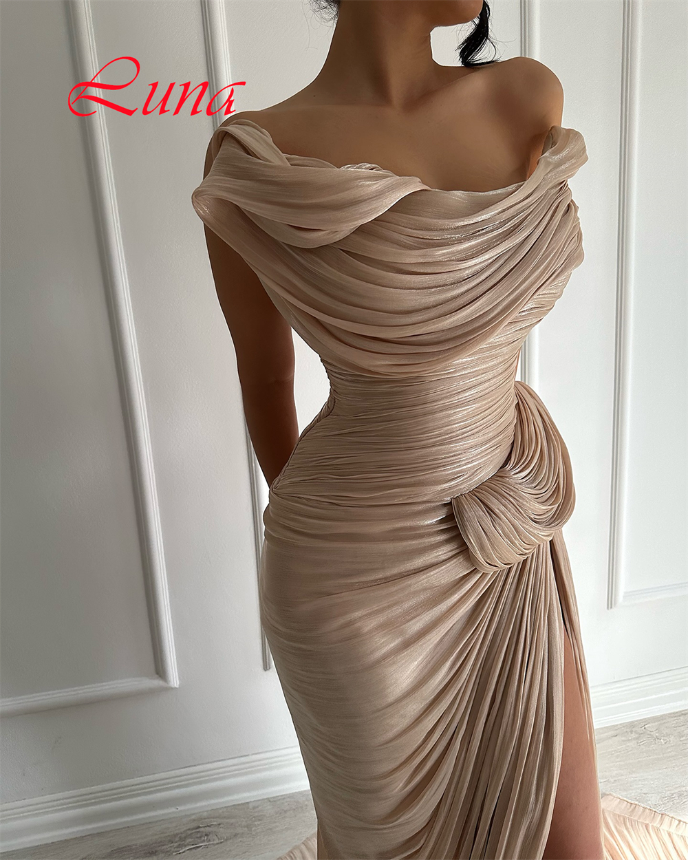 Customized Exquisite One Shoulder Sleeveless Evening Dress High Quality Satin Prom Dresses Temperament Chapel Train Party Gowns