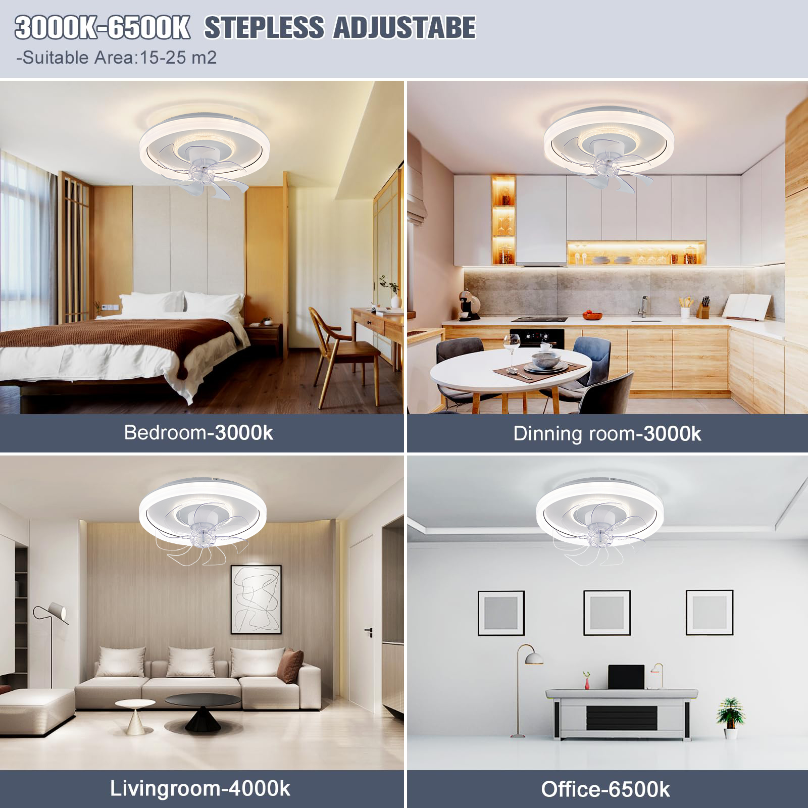 Intelligente Decken ventilator Lüfter mit Lichtern Fernbedienung Schlafzimmer Dekor Ventilator Lampe 48cm Luft unsichtbare Klingen versenkbar leise