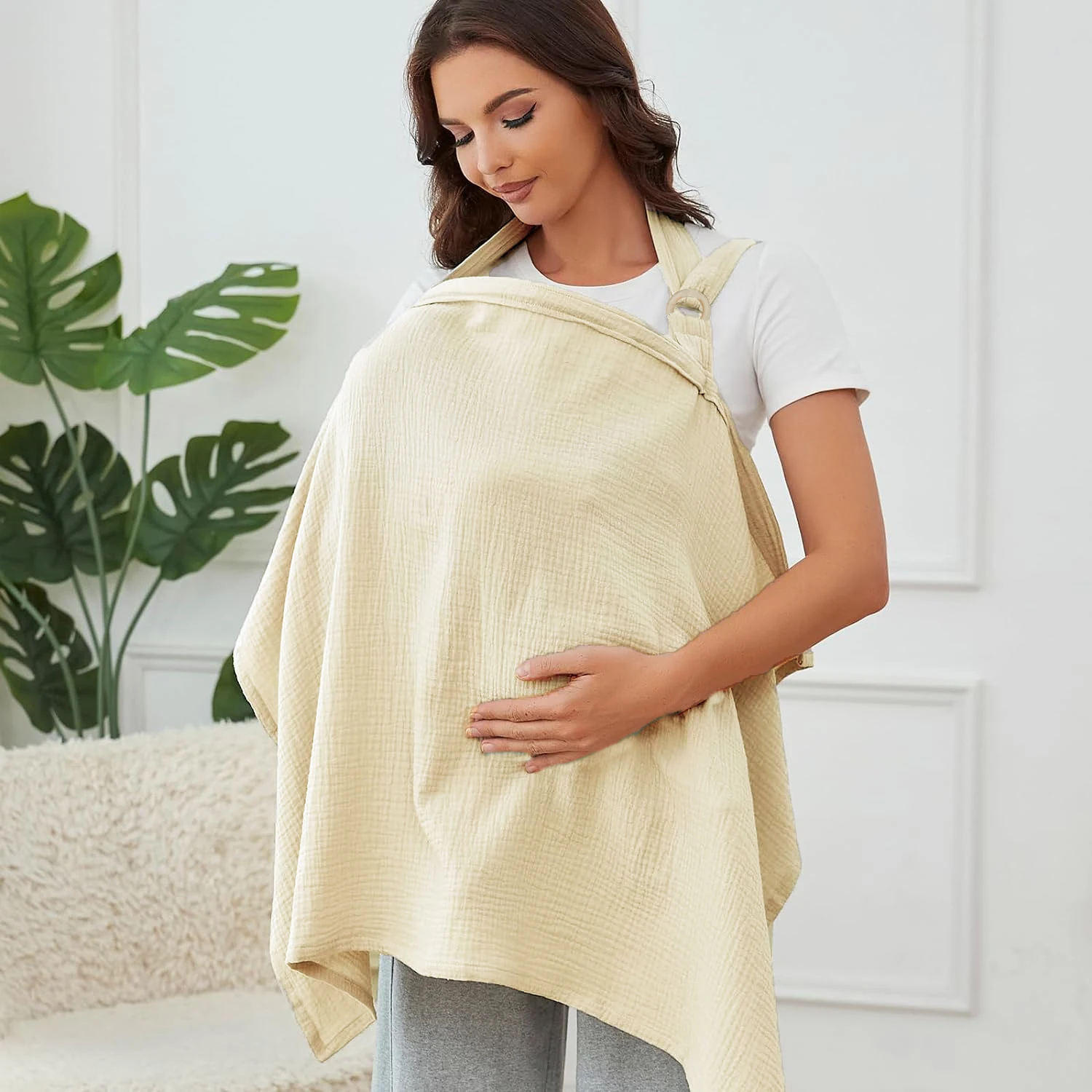 Capa de musselina para amamentação de bebês, cobertura respirável para amamentação com decote em arco para mulheres, avental de enfermagem multi-u