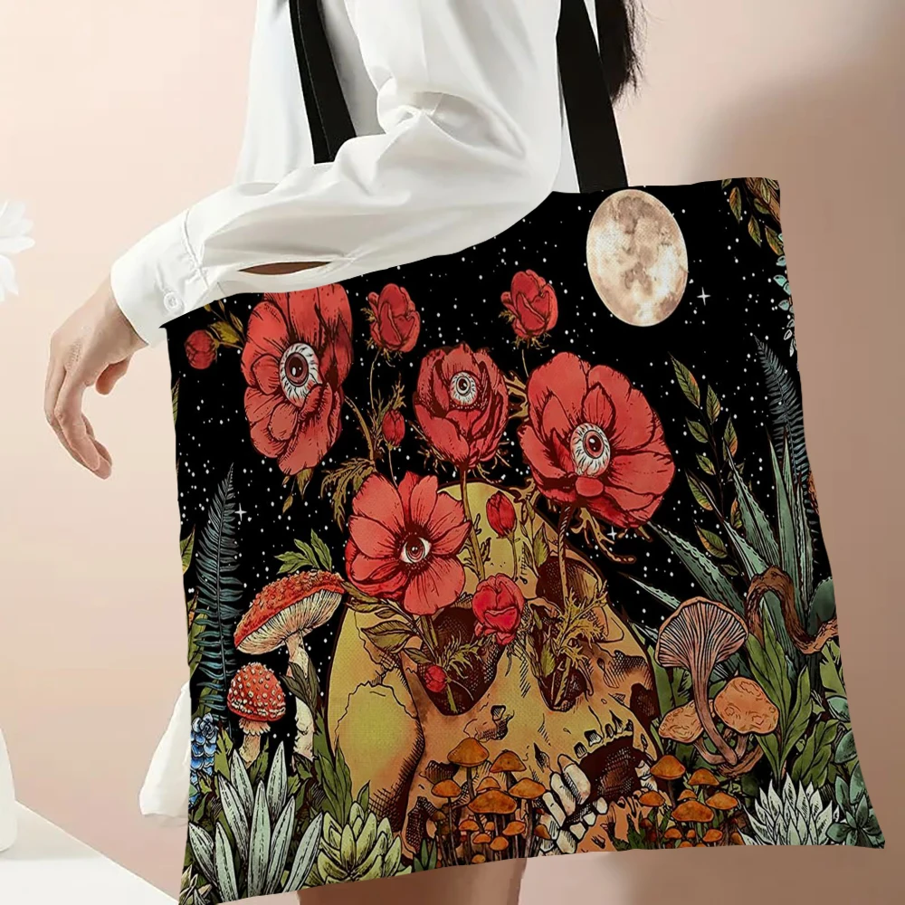 Bolso de compras con estampado de setas, bolso de señora, bolso grande ecológico reutilizable, bolsas de almacenamiento para compras