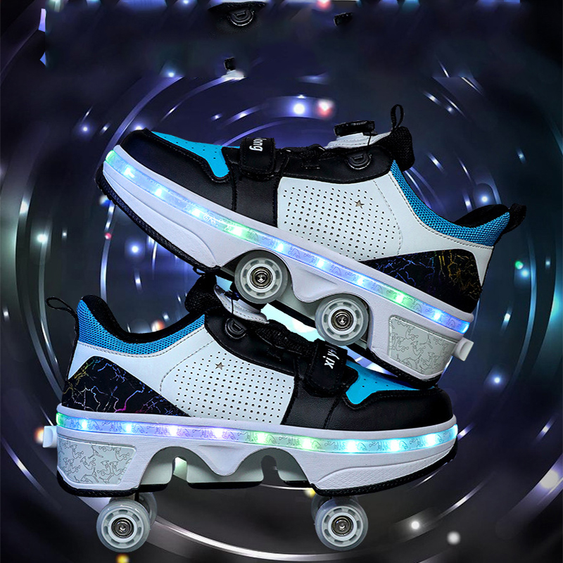 LED Deformation Parkour Schuhe Vier Räder Runden Laufschuhe Casual Sneakers Unisex Deform Roller Schuhe Skating Schuhe