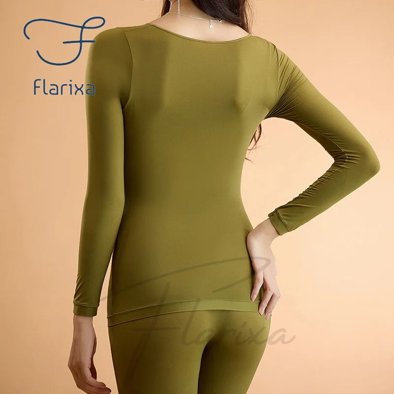 Flarixa ชุดชั้นในชุดผู้หญิง First Layer Thermal Top Long Johns 2 ชิ้นชุดฤดูหนาว Thermo เสื้อผ้าสุภาพสตรีบาง