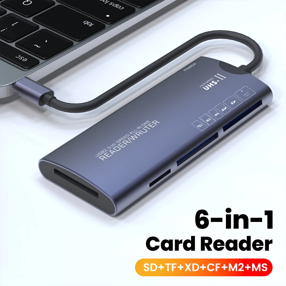 6 in 1 USB2.0 Multifunctional Reader SD/TF/XD/CF/M2 Memory Card Adapter Suitable For Cameras Computers High-speed Data Transfer
