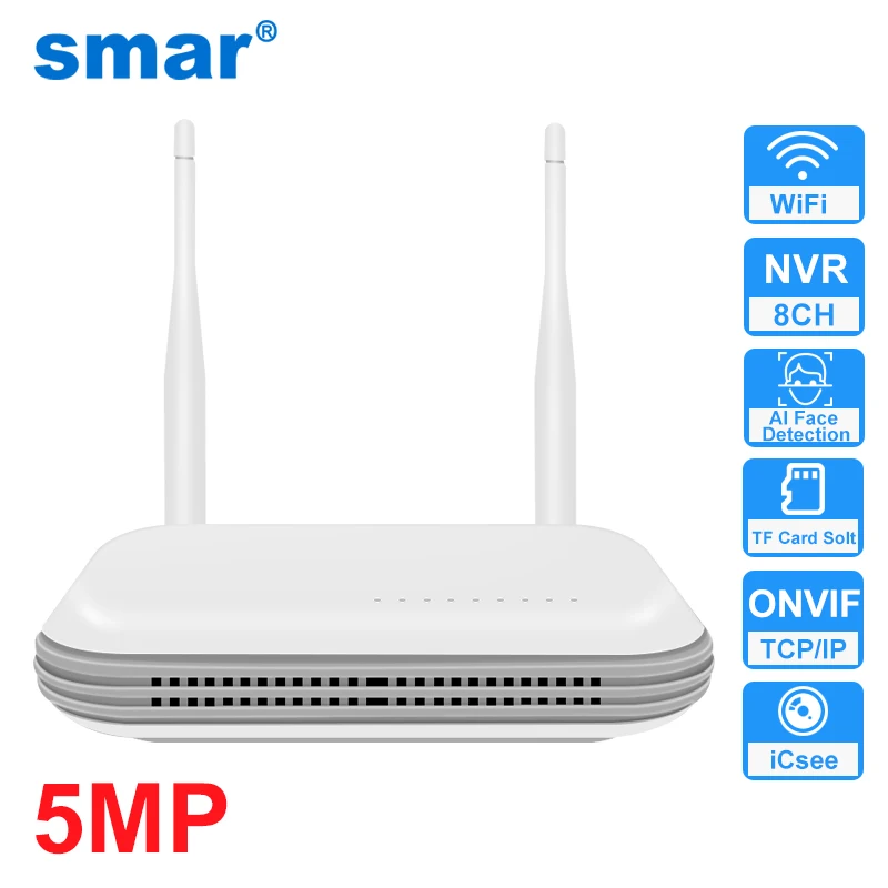 8-канальный сетевой видеорегистратор Wi-Fi NVR H.265 для беспроводной системы 3 МП/5 МП, поддержка распознавания лиц, TF-карта Solt Onvif ICsee APP
