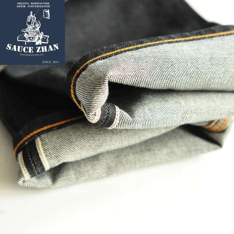 SauceZhan 315XX Pantalones vaqueros de mezclilla con orillo de ajuste cónico para hombres Vaqueros de mezclilla Vaqueros AZUL sin lavado Vaqueros de motocicleta de 14,5 Oz