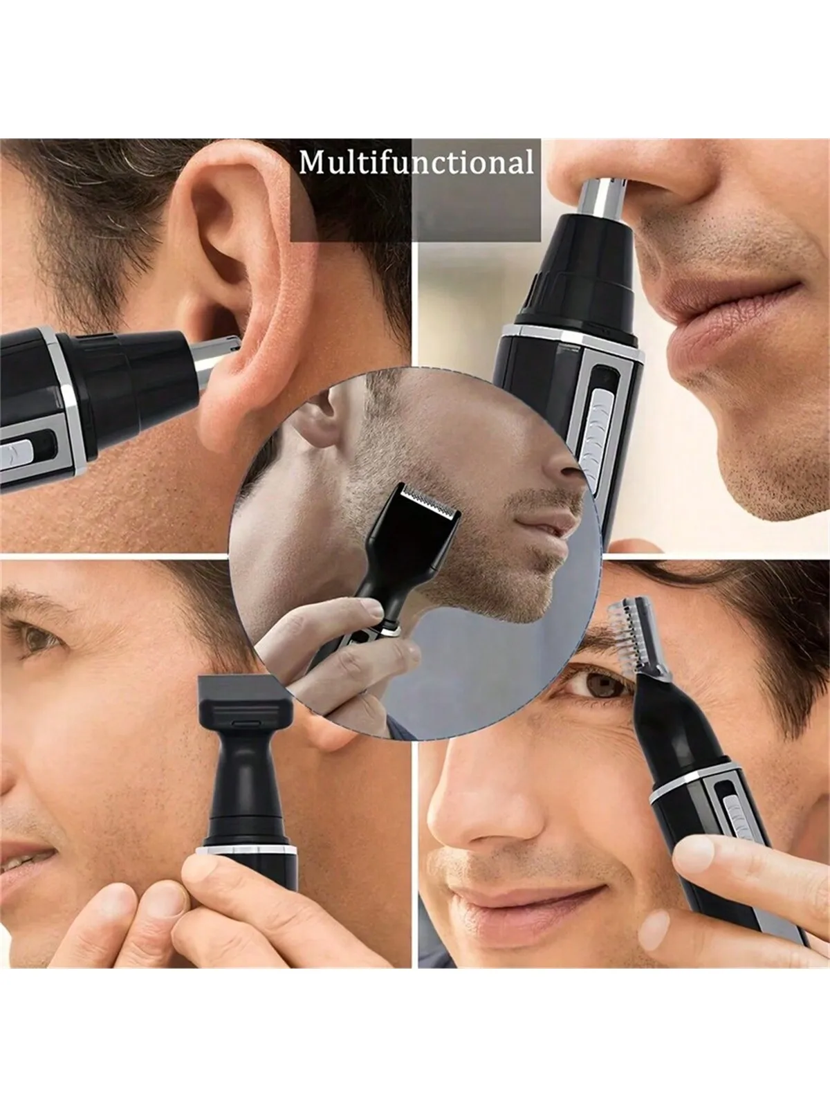 4 In 1 เครื่องโกนหนวดไฟฟ้ามีดโกนสําหรับผู้ชายกันน้ําเครื่องกําจัดขนจมูกกําจัดขนบิกินี่คิ้วเครา Sideburn หนวด Trimmer