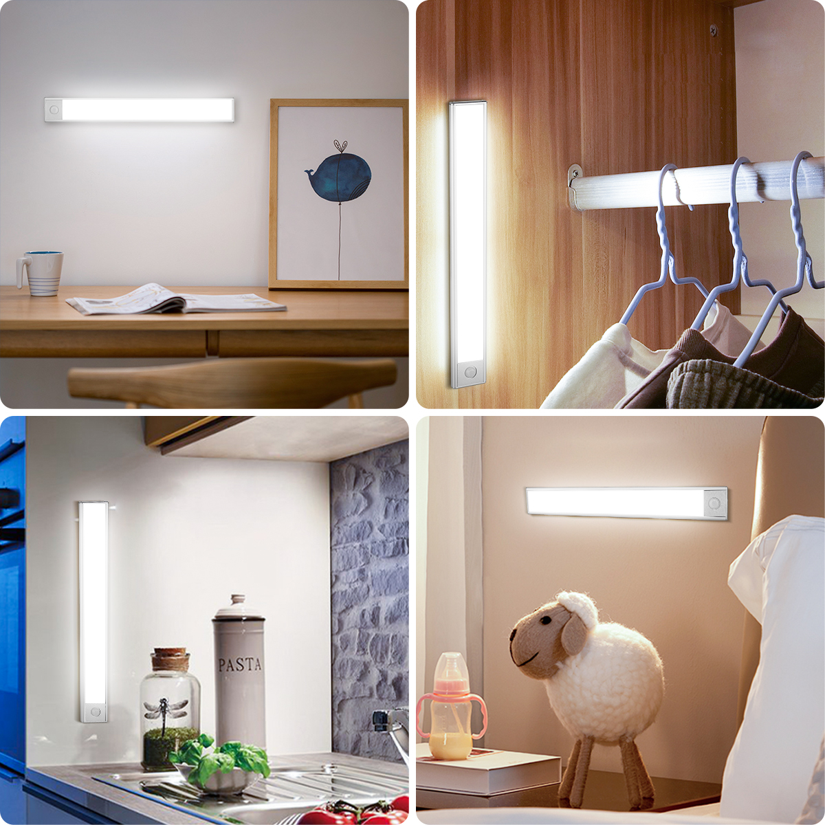 Sensor de movimento luzes do armário regulável led night light sem fio usb recarregável led tubo luz para guarda-roupa 3 cores noite lâmpada