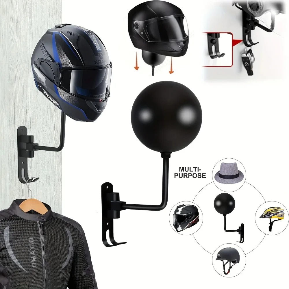 Wandmontage helmhouder motorhelmrek 180 °   Rotatie helmhanger met haken voor jassen, petten, fiets, honkbal, rugbyhelm