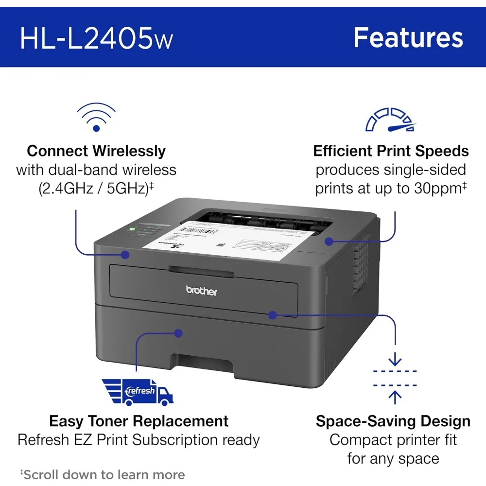 HL-L2405W Wireless Compact Monochrome Laser Printer with Mobile Printing, Black & White Output