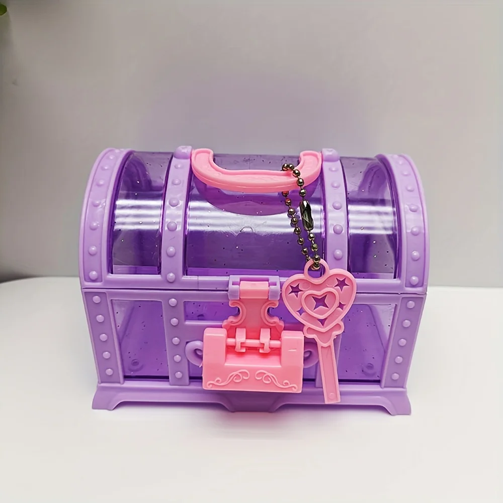 1pc ピンク/パープルのかわいいメイクボックス、ロック付きプラスチックおもちゃ箱、宝箱ジュエリーケース、装飾飾りケース女の子ドレッシング