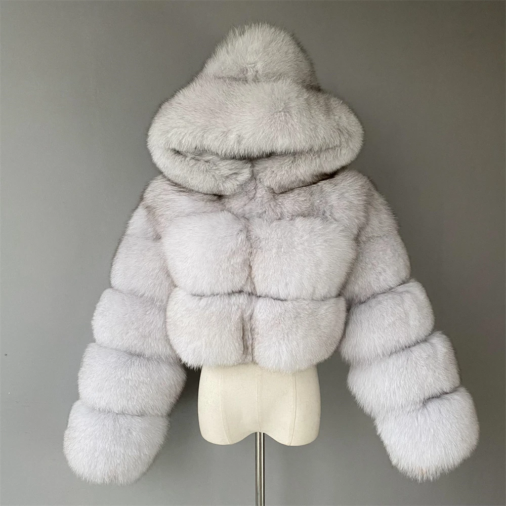 Jaxmonoy Damen-Echtpelzmäntel, luxuriöse natürliche Fuchspelzjacke, Damen-Winter, dick, warm, mit Kapuze, Pelzmantel, 2024, neu in Oberbekleidung