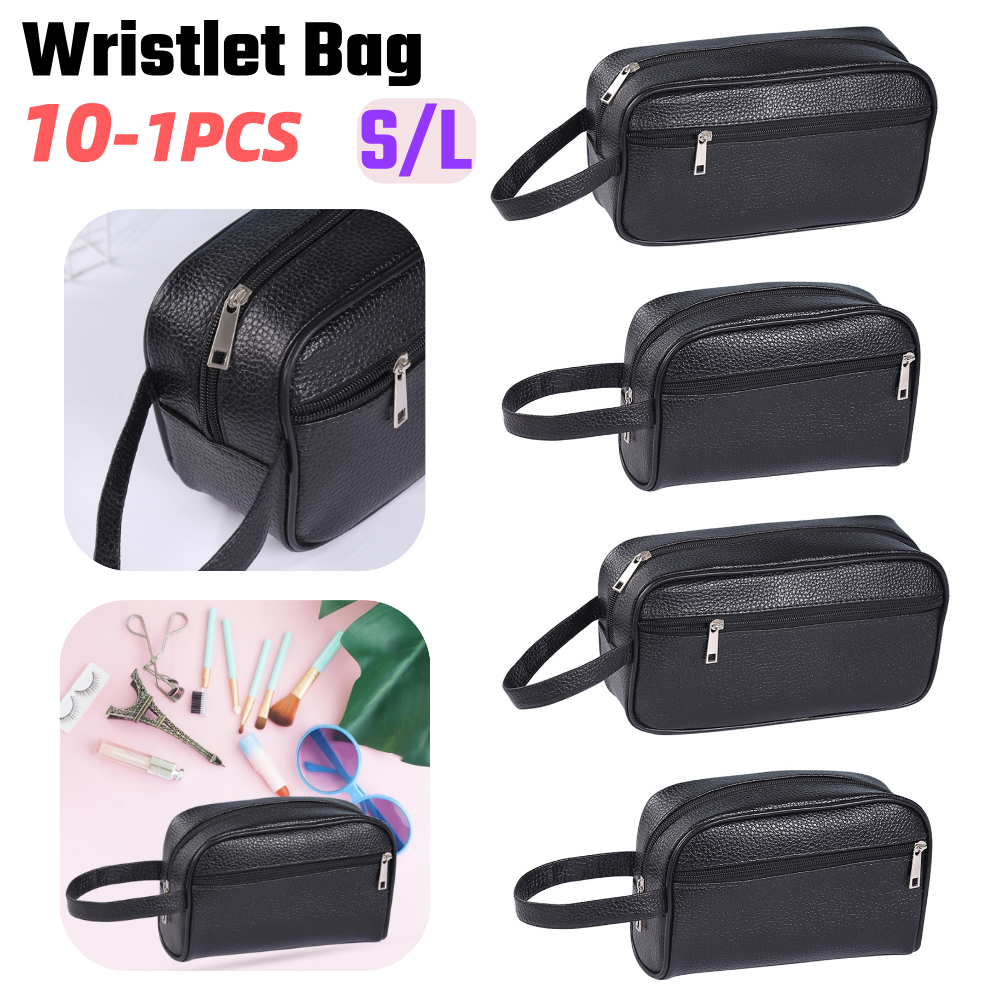 10-1 STKS Mannen Vrouwen Vintage Polsbandje Tas PU Leer Pure Kleur S/L Polsbandje Tas Vintage Mobiele Telefoon Opbergtas voor Werk/Werken