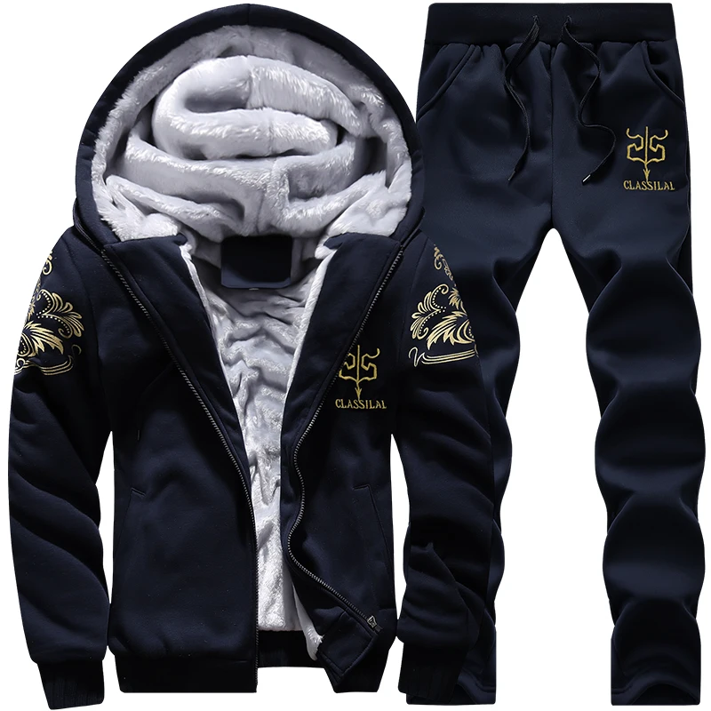 Jesienny zestaw kurtki męskiej Moda Haftowany Ciepły Męski Płaszcz z kapturem Trendy Wszechstronna Odzież wierzchnia Lokomotywa Streetwear Spodnie codzienne